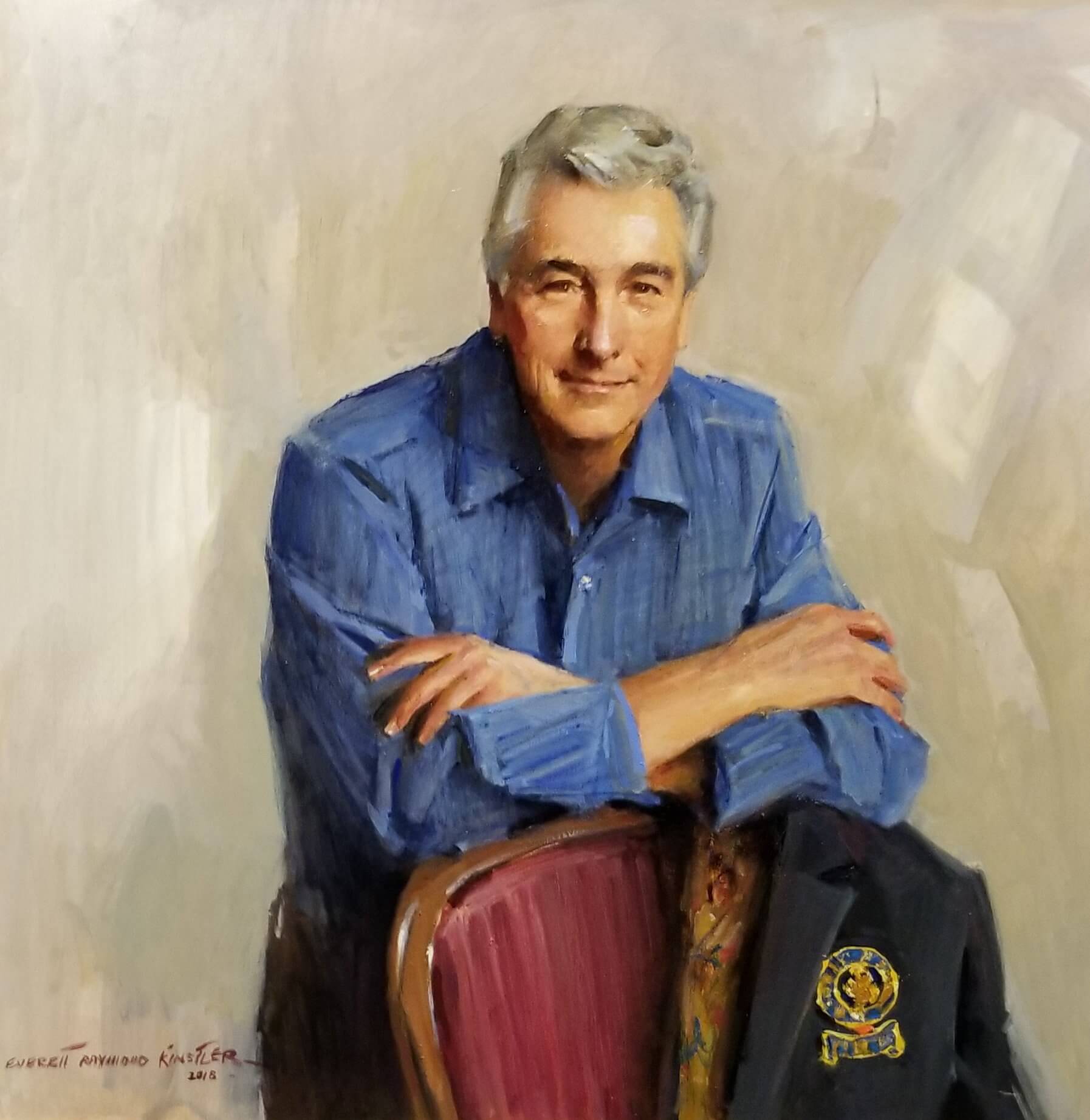 Portrait painting of man in blue shirt