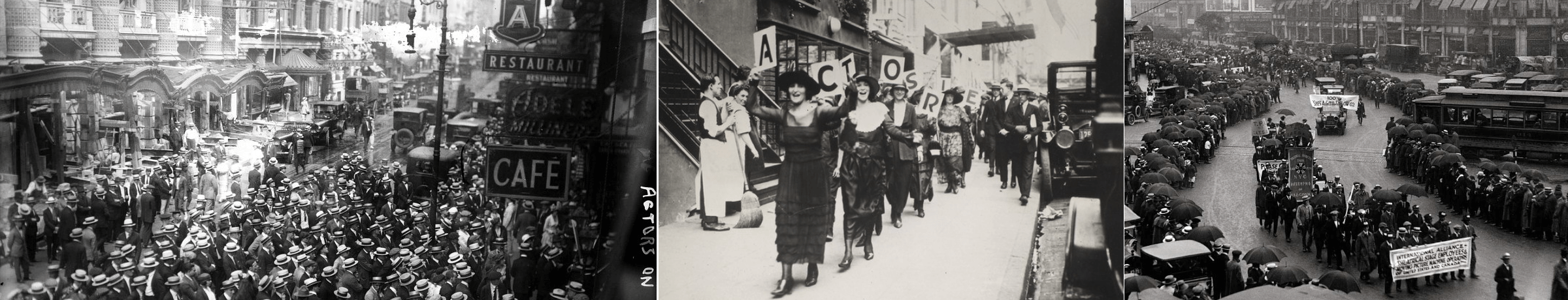 Crowds and protests in historical black-and-white photographs.